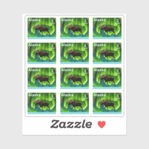 Northern Lights Elche - Alaska Postage Sticker