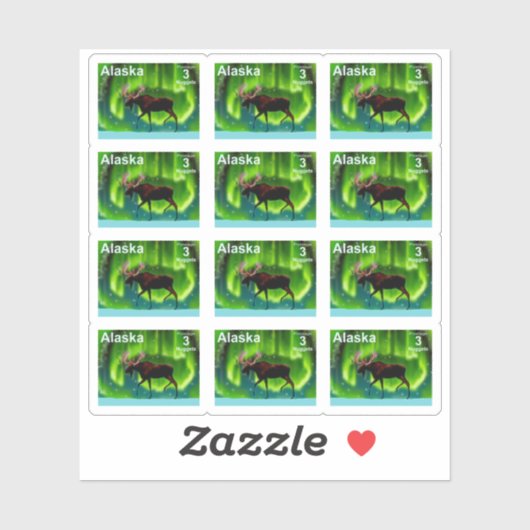 Northern Lights Elche - Alaska Postage Sticker (Blatt)