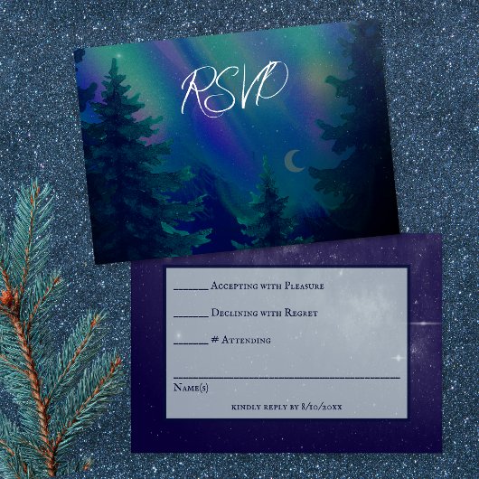 Northern Lights Forest Magical Moment Wedding  RSVP Karte