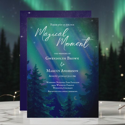 Northern Lights Forrest Magical Moment Wedding  Einladung
