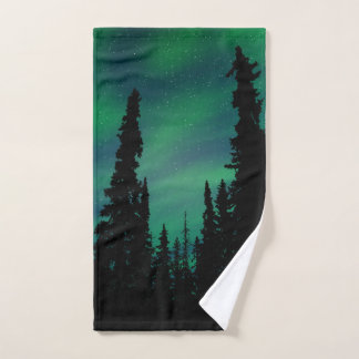 Northern Lights Green Night Sky Forest Badhandtuch Set