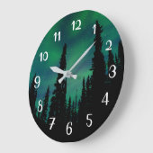 Northern Lights Green Night Sky Forest Große Wanduhr (Winkel)