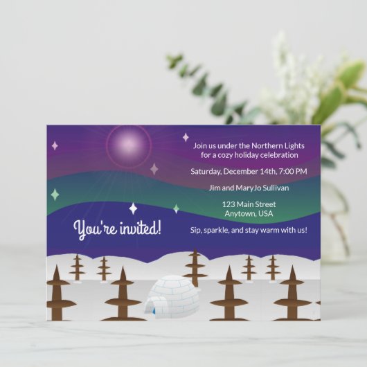 Northern Lights Igloo Einladung (Stehend Vorderseite)