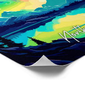 Northern Lights Island Art Travel Illustration Poster (Ecke)