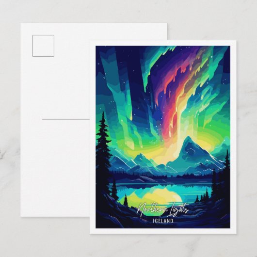 Northern Lights Island Art Travel Illustration Postkarte (Vorne/Hinten)