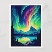 Northern Lights Island Art Travel Illustration Postkarte (Vorderseite)