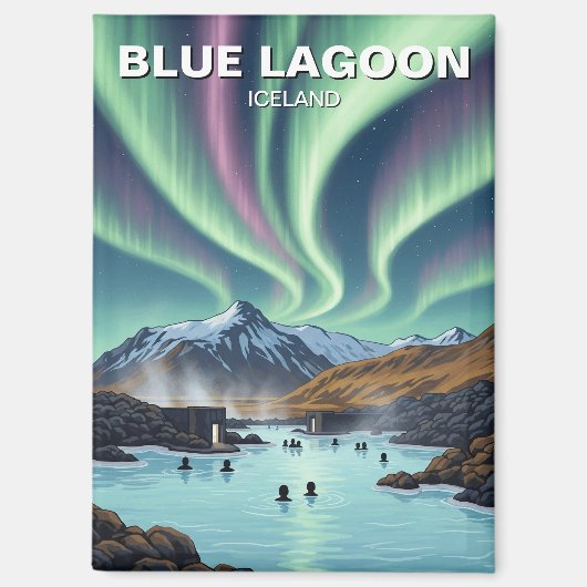Northern Lights Island Blue Lagoon Travel Magnet (Vorderseite)
