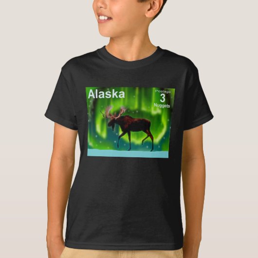 Northern Lights Moose - Alaska Postage T-Shirt (Vorderseite)