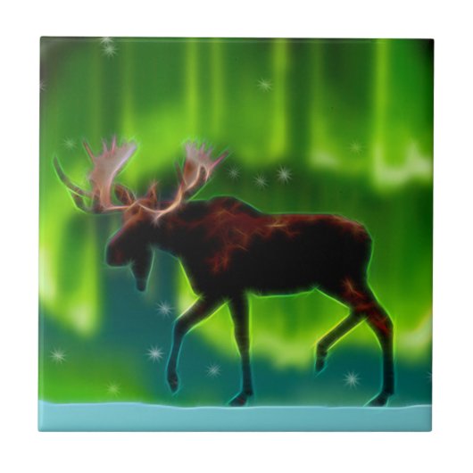 Northern Lights Moose Fliese (Vorderseite)