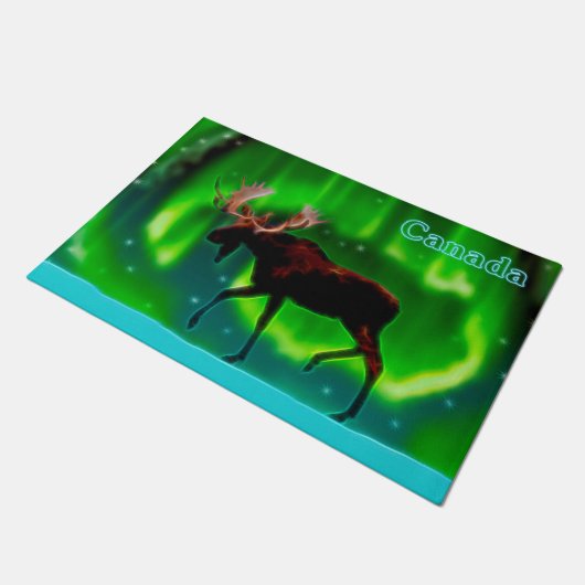 Northern Lights Moose Fußmatte (Schrägansicht)