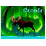 Northern Lights Moose - Kanada Fotoskulptur Magnet<br><div class="desc">Ein immer leicht stilisiertes Bild eines Elchs,  der gegen die Nordlichter silbrig geschmückt ist. Text mit "Kanada" erscheint in blau-weiß.</div>