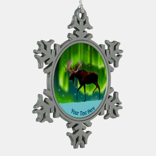 Northern Lights Moose Schneeflocken Zinn-Ornament (Links)