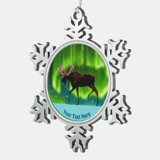 Northern Lights Moose Schneeflocken Zinn-Ornament (Rechts)