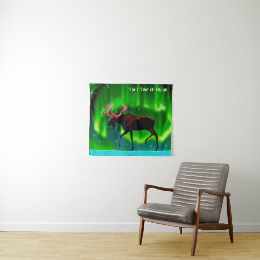 Northern Lights Moose Wandteppich (Beispiel (Horizontal))