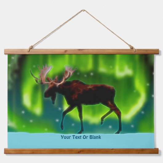 Northern Lights Moose Wandteppich Mit Holzrahmen (Vorne)