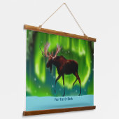 Northern Lights Moose Wandteppich Mit Holzrahmen (Gewinkelt)