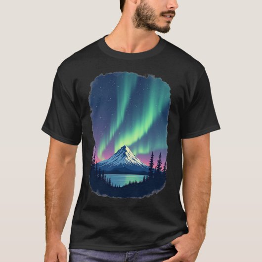 Northern Lights Mountain Aurora Borealis T-Shirt (Vorderseite)