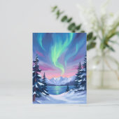 Northern Lights | Mountains Winter Watercolor Postkarte (Stehend Vorderseite)