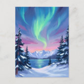 Northern Lights | Mountains Winter Watercolor Postkarte (Vorderseite)