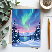 Northern Lights | Mountains Winter Watercolor Postkarte