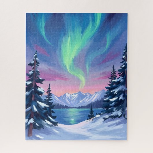 Northern Lights | Mountains Winter Watercolor Puzzle (Vertikal)