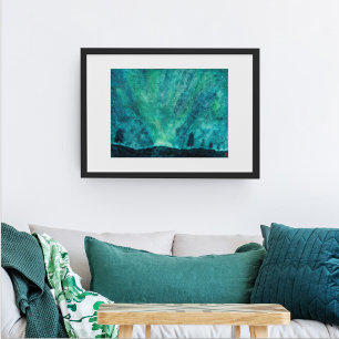 Northern Lights Night Aurora Borealis Wasserfarbe Poster