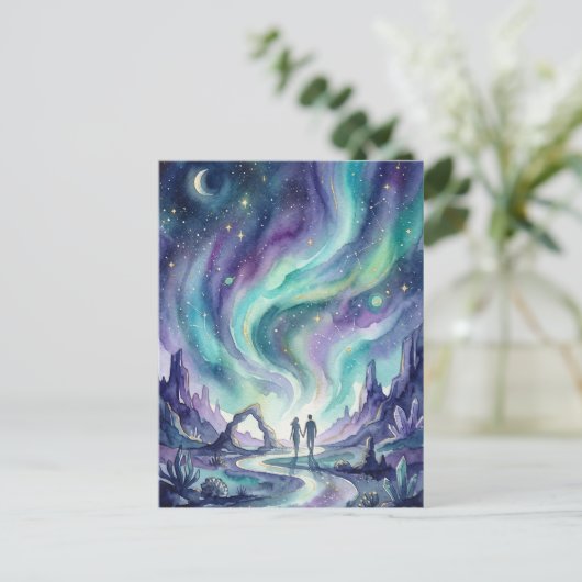 Northern Lights Night Sky Romantic Landscape Postkarte (Stehend Vorderseite)