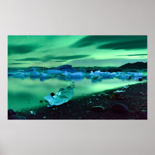 Northern Lights over Jokulsarlon lake, Island Poster