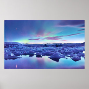 Northern Lights over Jokulsarlon lake, Island Poster
