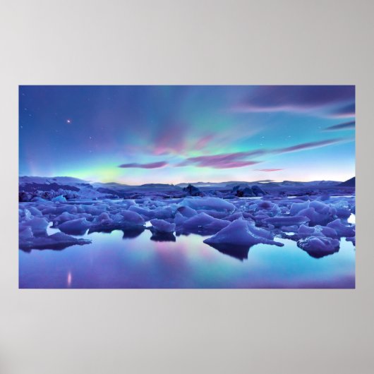 Northern Lights over Jokulsarlon lake, Island Poster (Vorne)
