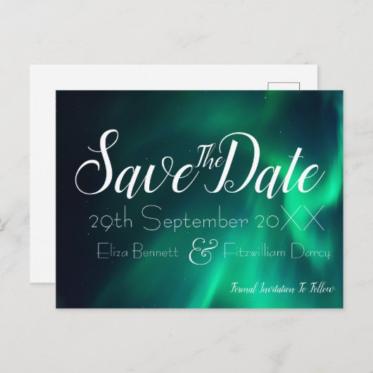Northern Lights Save the Date Postcard Postkarte (Vorne/Hinten)