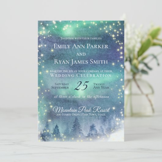 Northern Lights Starry Aurora Sky Einladung (Stehend Vorderseite)