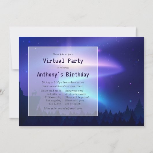 Northern Lights Virtual Birthday Party Einladung (Vorderseite)