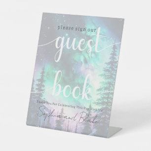 Northern Lights Wedding Guest Book Pedestal Schild