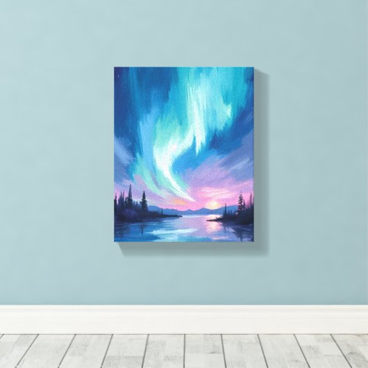 Northern Lights Winter Watercolor Leinwanddruck (Insitu (Holzboden))