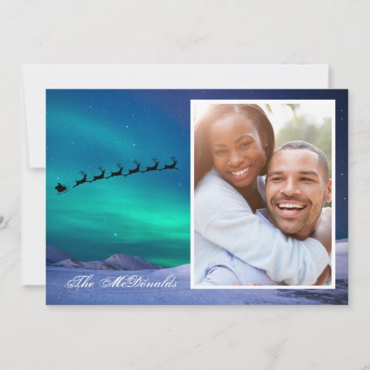 Northern Lights with Santa and Sleigh your photo Ankündigung (Vorderseite)