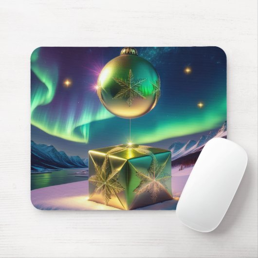 Northern Lights Xmas Bell Gift Box Snow Mousepad (Mit Mouse)