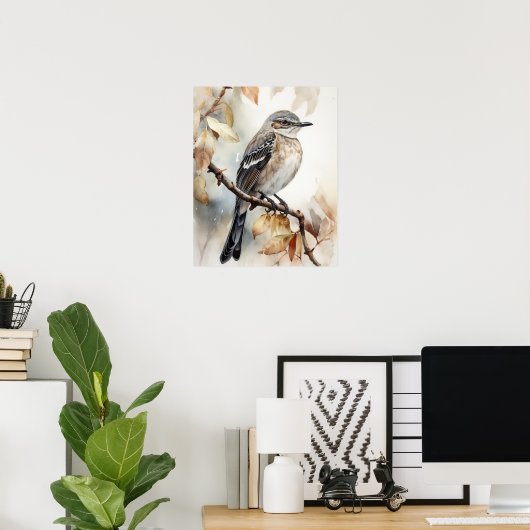 Northern Mockingbird Bird Art Print Poster (Heimbüro)