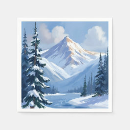 Northern Peaks | Winter Mountain Landscape Painted Serviette