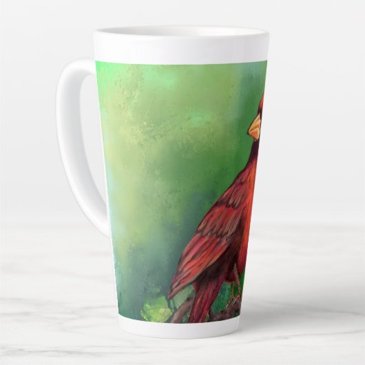Northern Red Kardinal Bird Latte Tasse Malerei (Linke Ecke)