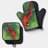 Northern Red Kardinal Oven Mitt & Pot Holding Set (Vorderseite/Rückseite)