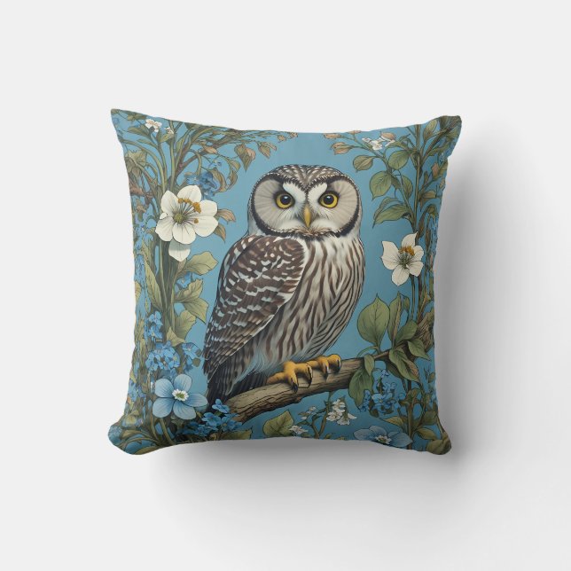 Northern Saw-Whet Owl William Morris Inspiriert Kissen (Vorderseite)