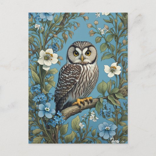 Northern Saw-Whet Owl William Morris Inspiriert Postkarte (Vorderseite)