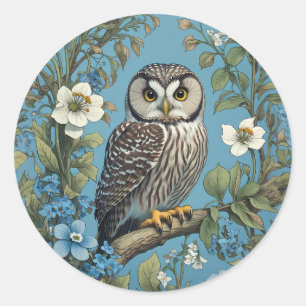 Northern Saw-Whet Owl William Morris Inspiriert Runder Aufkleber