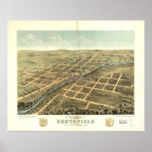 Northfield Minnesota 1869 antike panoramische Poster