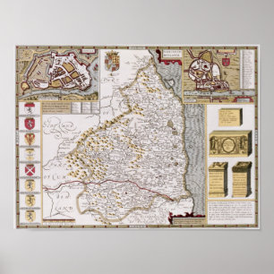 Northumberland, Gravur von Jodocus Hondius Poster