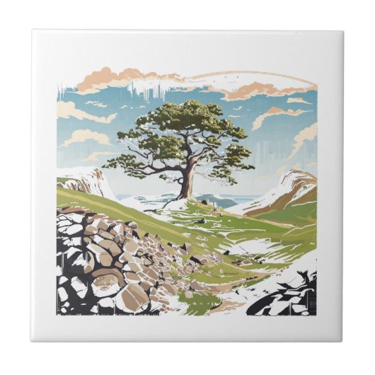 Northumberland Nationalpark Sycamore Gap Tree Fliese (Vorderseite)