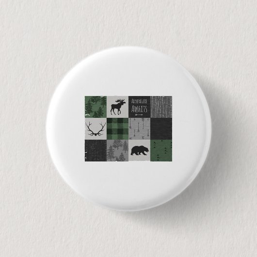 Northwood Adventure Patchwork - grau und grün Button (Vorderseite)