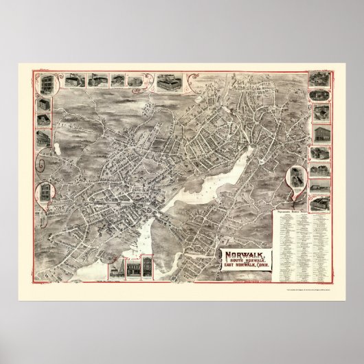 Norwalk, CT Panoramic Karte - 1899 Poster (Vorne)