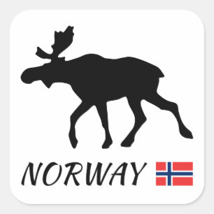 Norway Elk and Flag Quadratischer Aufkleber